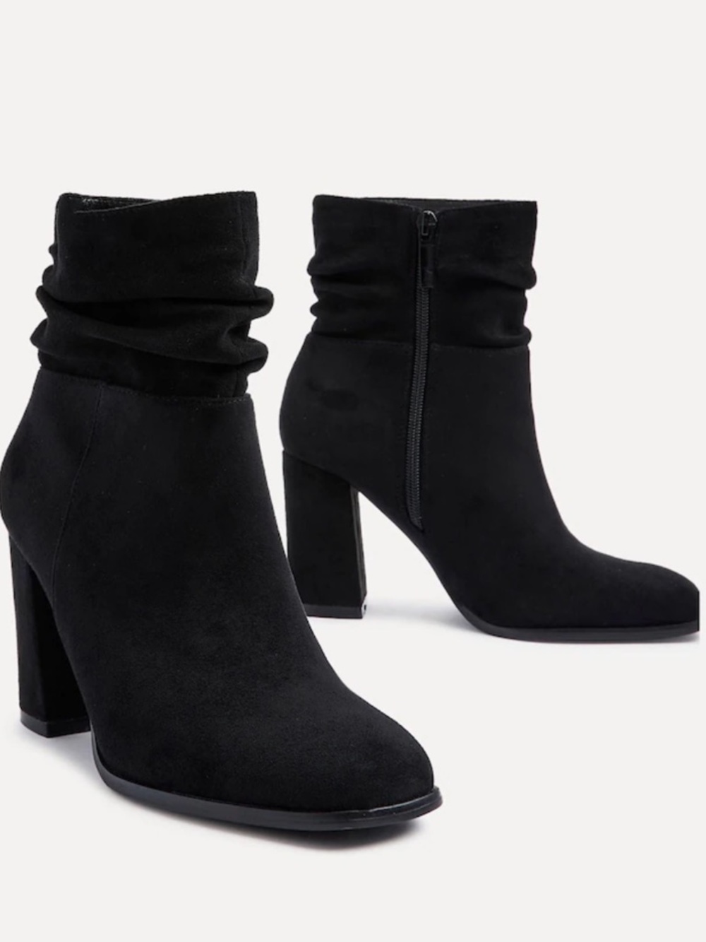 JustFab Black Faux Suede Ankle Boots Block Heel Ruched Side Women’s Size 10